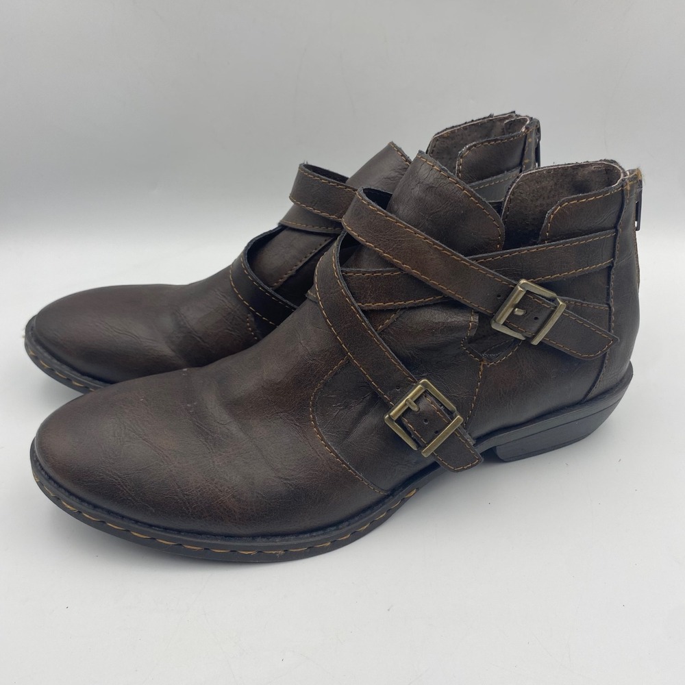 b.o.c. Born Concept Womens Brown Faux Leather Moto Buckle Ankle Boots 8.5M